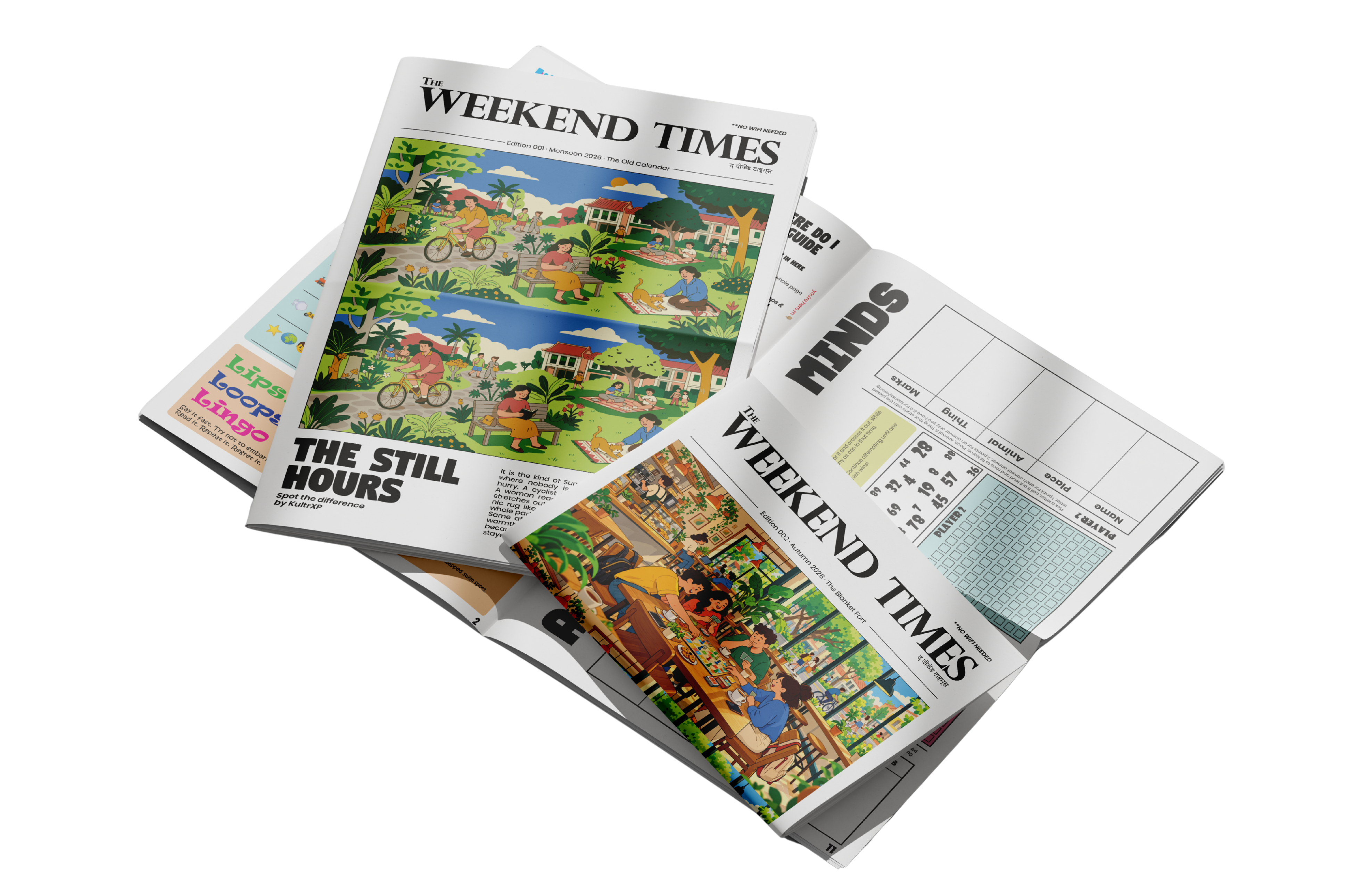 The Weekend Times newspapers, open and stacked